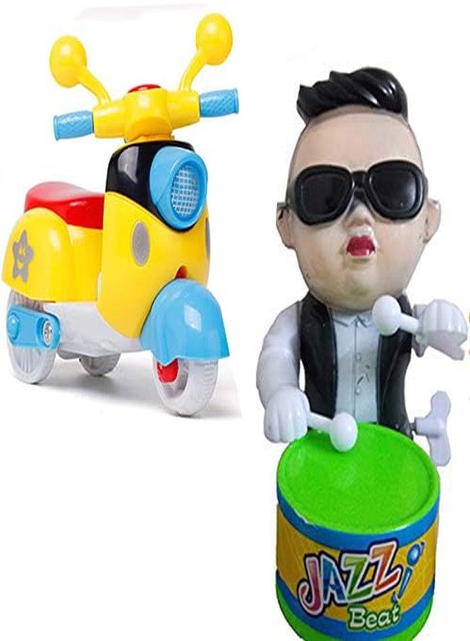 ARSDEWY Key-Operated Drummer Action Figure Sound Toy with Mini Scooter Kids - Image 1